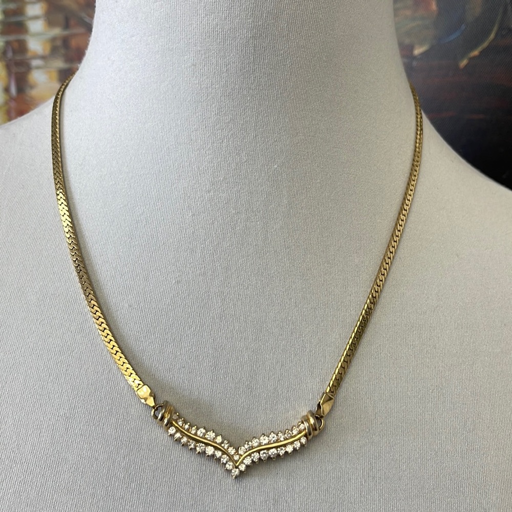 Vintage Simulated Diamond Gold Chain Necklace
